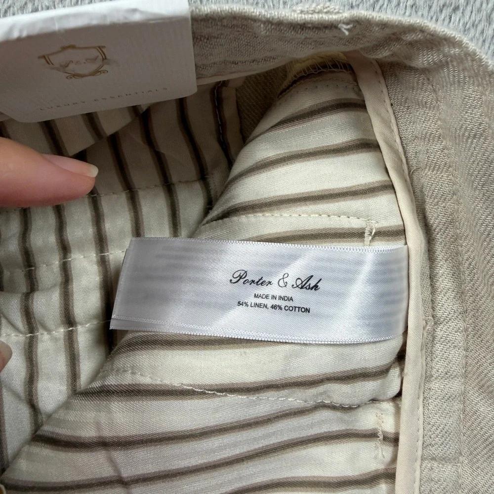Porter & Ash Linen Blend Pants Mens 32 Beige Slim Fit Drawstring Summer NWT